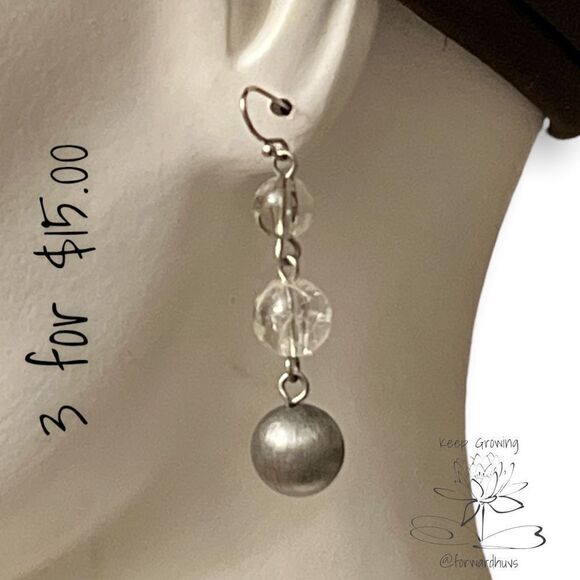 Bundle 3 for $15 Clear & Silver Bead Drop Earrings - Picture 1 of 6